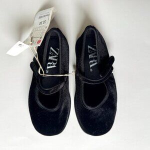 ZARA Velvet Mary Jane Flats | Black | EU 25 (US 8) | NWT (new with tags)